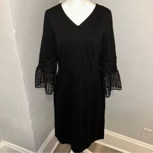 Talbots Black Dress with Lace flare crochet 
Sleeves